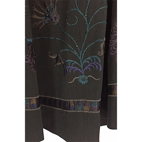 ICE black floral embroidered beaded full midi skir - Picture 7 of 8